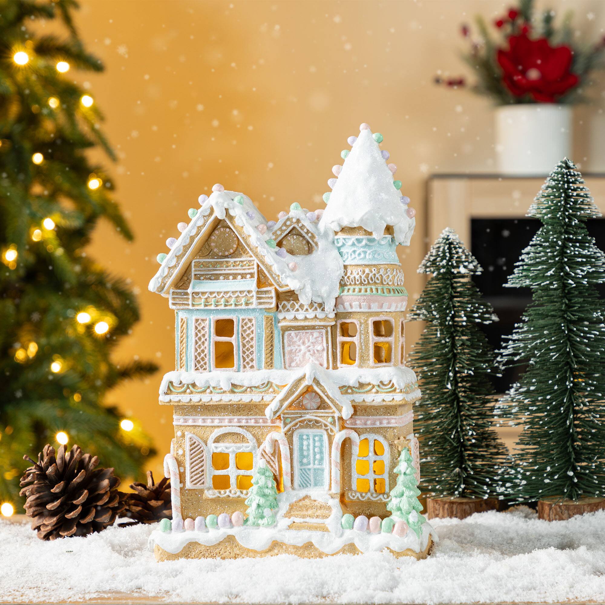 Glitzhome® 11.75" Christmas Macaron Resin Village Table Decor